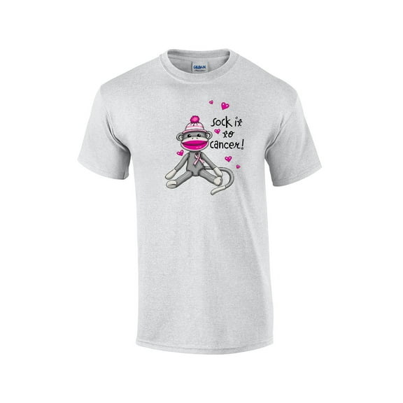 Cancer Awareness T-shirt Sock It to Cancer Monkey Cute Fund Raising Support Breast Raise Unisex Tee Shirt -Lightgrey-Large