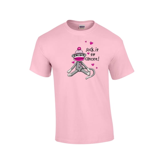 Cancer Awareness T-shirt Sock It to Cancer Monkey Cute Fund Raising Support Breast Raise Unisex Tee Shirt -Lightpink-5Xl