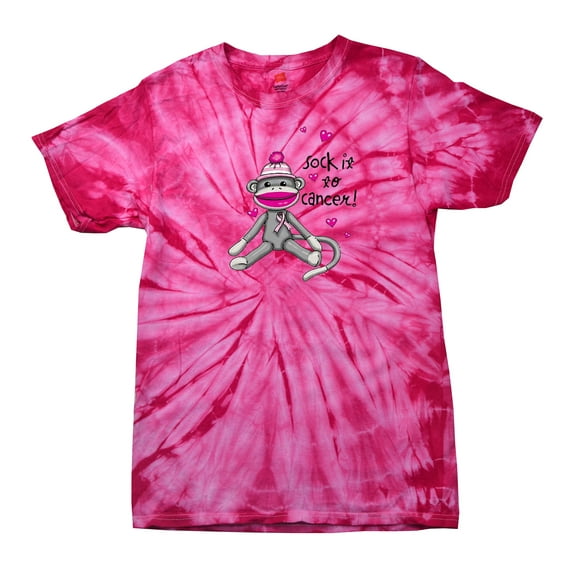 Cancer Awareness T-shirt Sock It to Cancer Monkey Cute Fund Raising Support Breast Raise Unisex Tee Shirt -Pinktiedye-Large