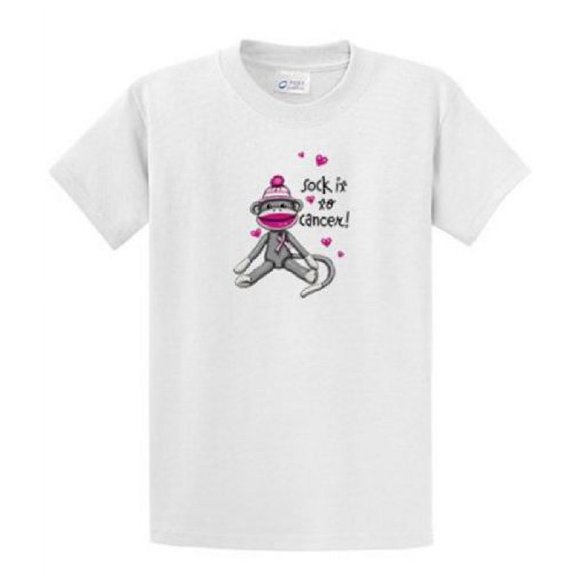 Cancer Awareness T-shirt Sock It to Cancer Monkey Cute Fund Raising Support Breast Raise Unisex Tee Shirt -White-6Xl