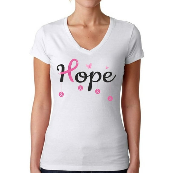 Cancer Awareness Tee for Women - Cancer Shirt for October Month Hope Ribbon Support