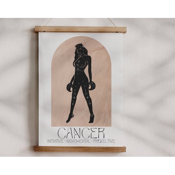 Cancer Boho Zodiac Print - Star Sign Art, Astrology Poster, Bohemian Aesthetic, Celestial, Divine Feminine Energy, Constellation Art, Wall Art, Modern Wall Decor, 24x36 UNFRAMED