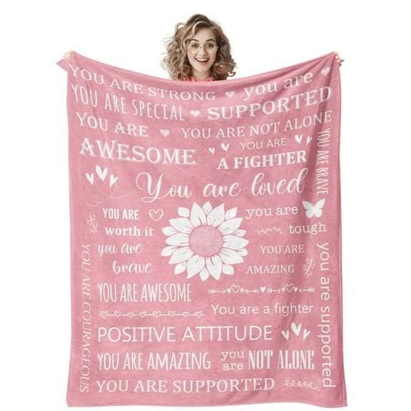 Cancer Care Gifts for Women, Best Friend Birthday Sunflower Inspirational Gifts for Women, Cancer Patient/Hysterectomy Recovery/Chemotherapy Must Haves, Pink, Love Blanket 60''x50''
