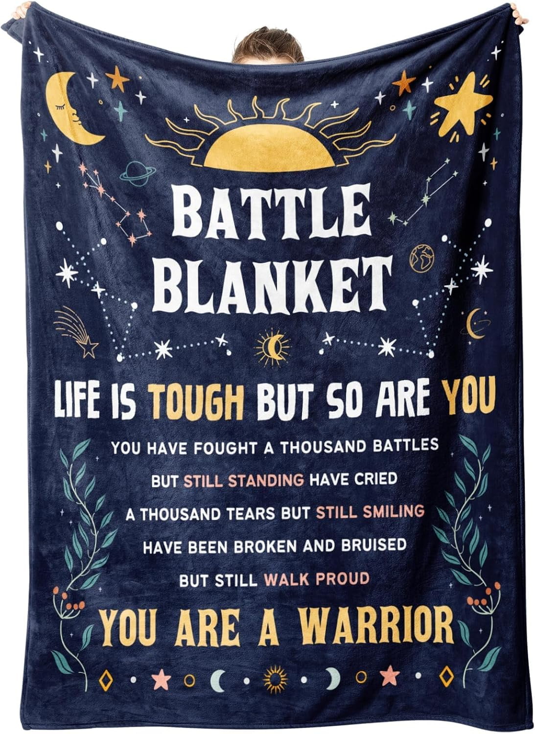 Cancer Care Gifts for Women, Get Well Soon Gifts Blanket for Her Him, Cancer Fighter Inspirational Quote Chemo Patient Gift - Meaningful Caring Message Battle Blanket