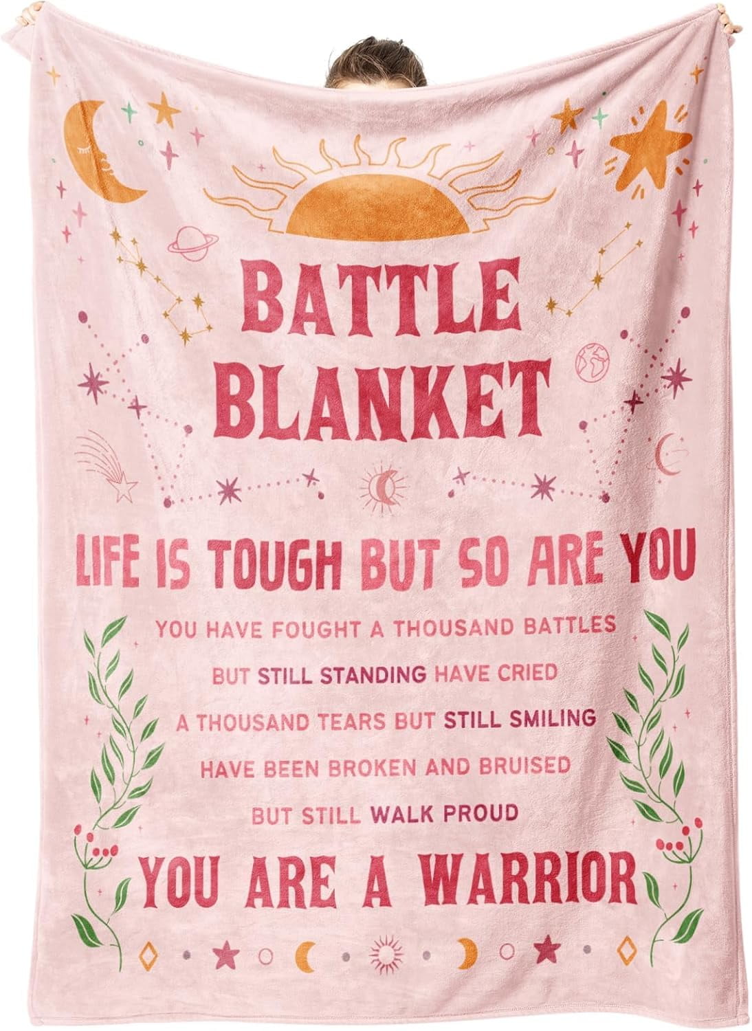 Cancer Care Gifts for Women, Get Well Soon Gifts Blanket for Her Him, Cancer Fighter Inspirational Quote Chemo Patient Gift - Meaningful Caring Message Battle Blanket