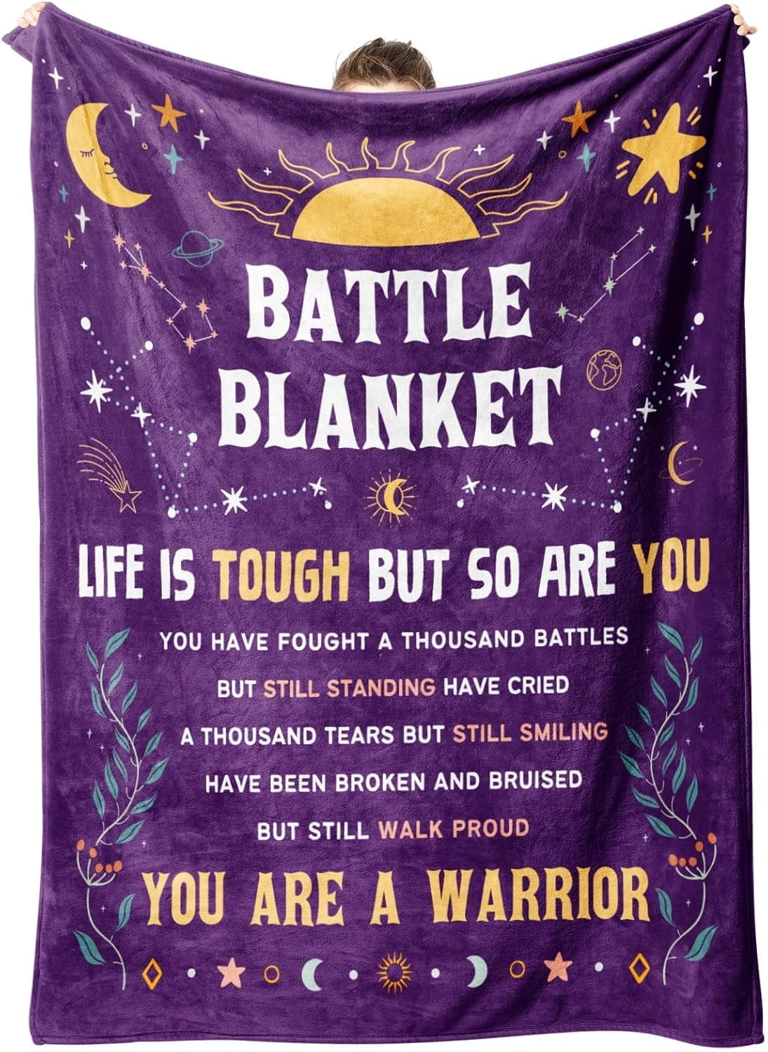 Cancer Care Gifts for Women, Get Well Soon Gifts Blanket for Her Him, Cancer Fighter Inspirational Quote Chemo Patient Gift - Meaningful Caring Message Battle Blanket