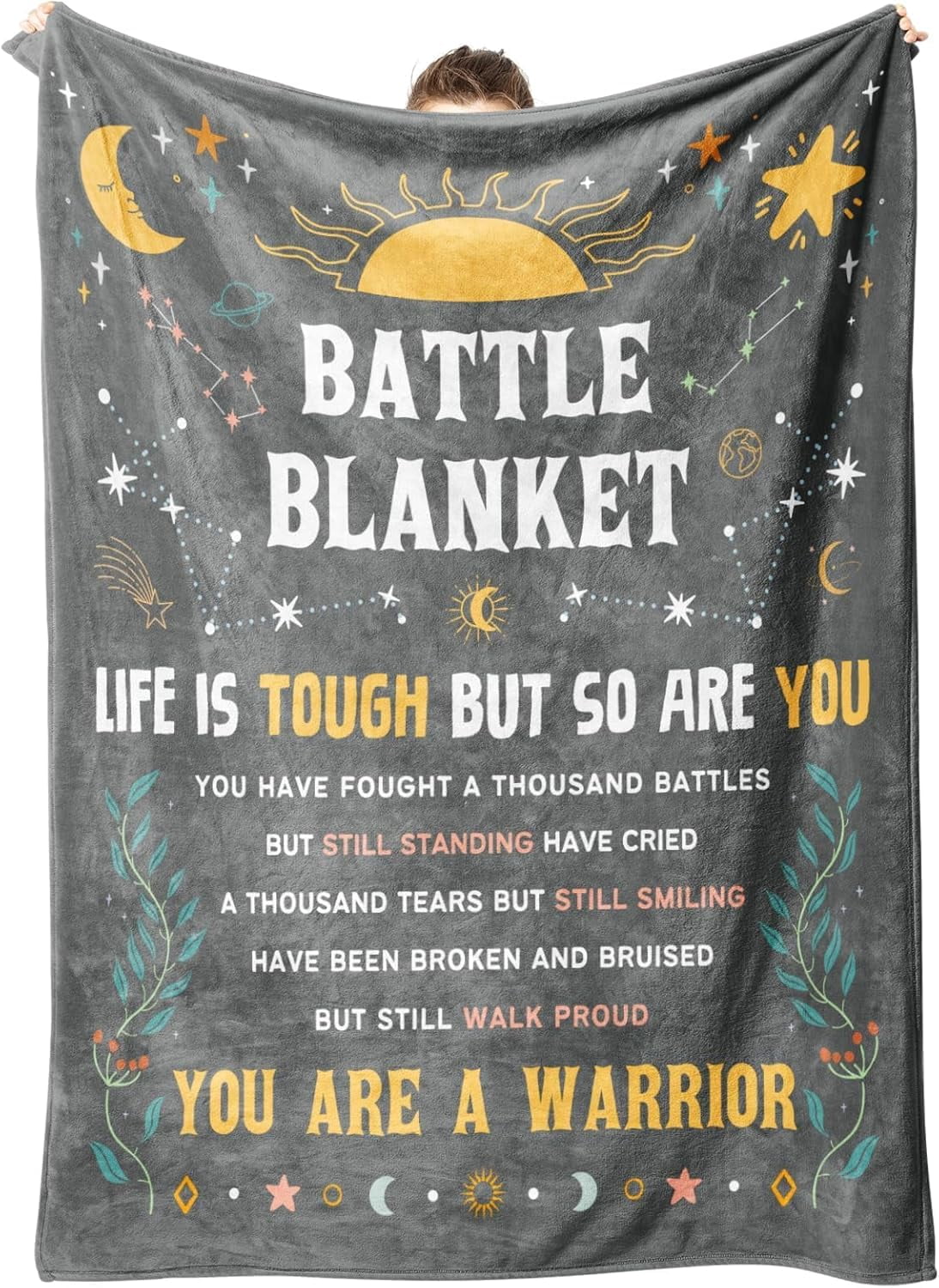Cancer Care Gifts for Women, Get Well Soon Gifts Blanket for Her Him, Cancer Fighter Inspirational Quote Chemo Patient Gift - Meaningful Caring Message Battle Blanket