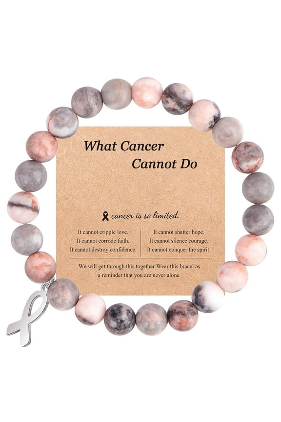 Cancer Care Gifts for Women,Happon Natural Stone Bead Ribbon,Healing Crystal Inspirational Awareness Bracelets, Encouragement Gifts for Women Man Girls Best Friend Sister