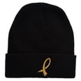 thumbnail image 1 of Cancer Color Ribbon Embroidered Long Beanie - Gold OSFM, 1 of 1