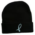 thumbnail image 1 of Cancer Color Ribbon Embroidered Long Beanie - Light Blue OSFM, 1 of 5