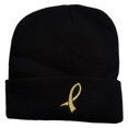 thumbnail image 1 of Cancer Color Ribbon Embroidered Long Beanie - Yellow OSFM, 1 of 5