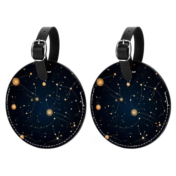 Cancer Constellation 2Pcs PU Leather Round Luggage Tags with Privacy Cover and Name ID Tag for Suitcase, Handbags, Backpacks, School Bags