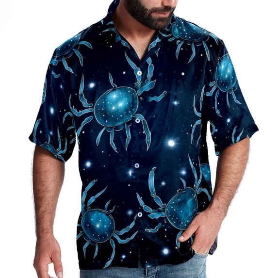 Cancer Constellation Men's Casual Button Down Short Sleeve Hawaiian Printed Summer Beach Shirts