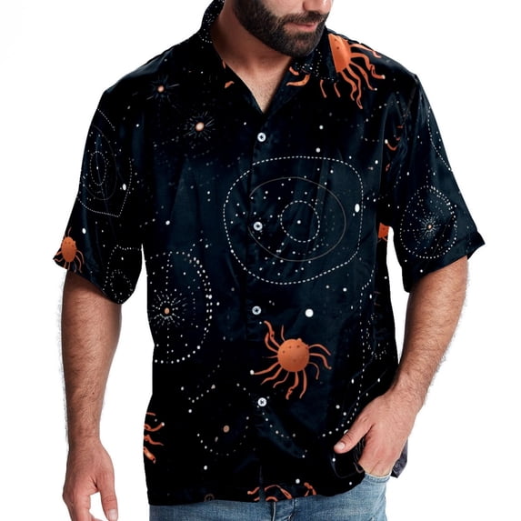 Cancer Constellation Men's Hawaiian Poplin Casual Printed Button Down Short Summer Beach Shirts, Unisex