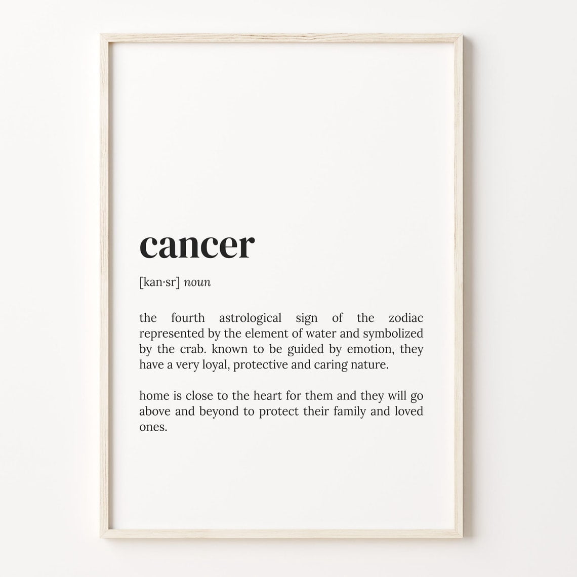 Cancer Definition Zodiac Wall Art Print, Inspirational Office, Bedroom ...