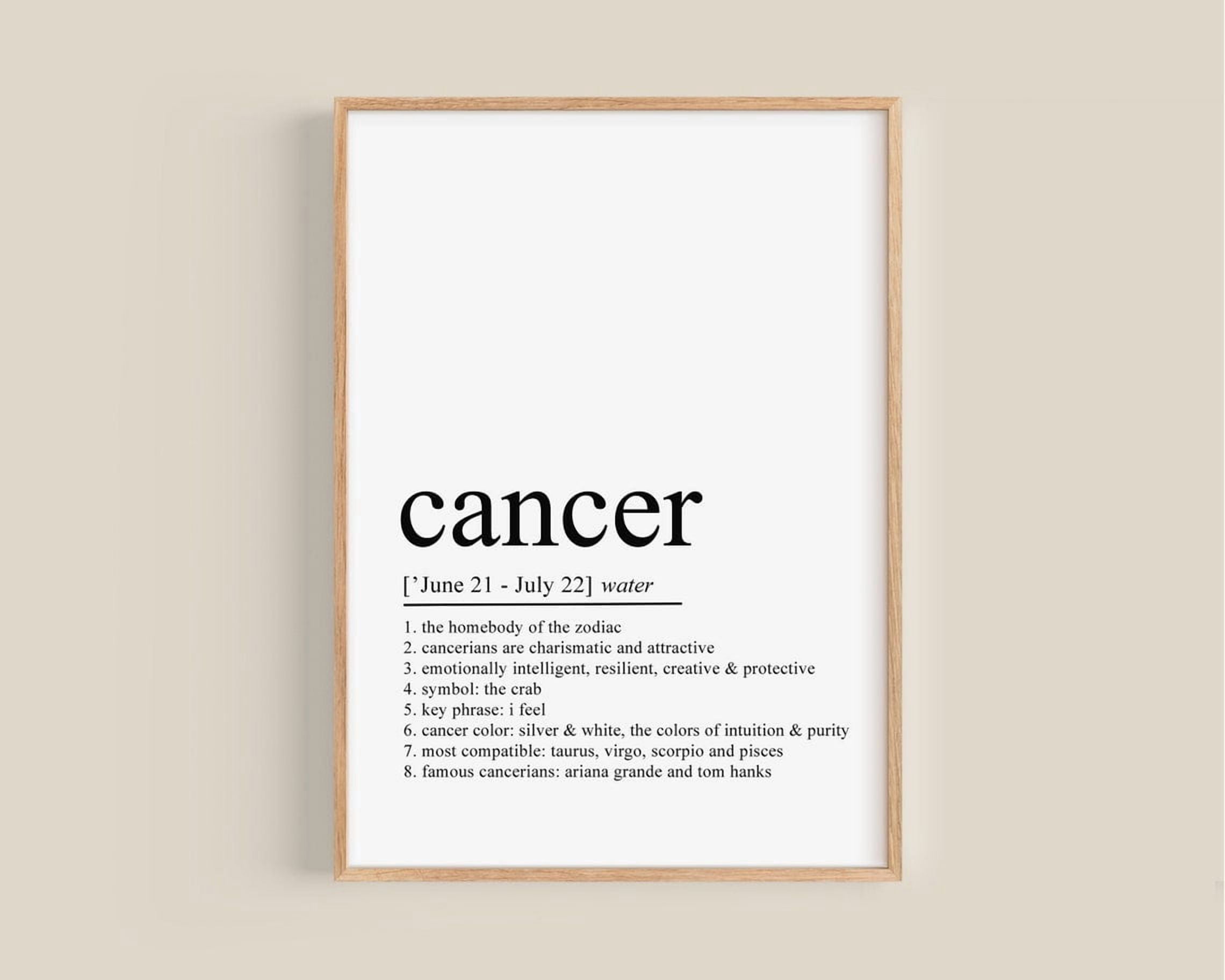 Cancer Definition Zodiac Wall Art Print, Motivational Home, Office And ...