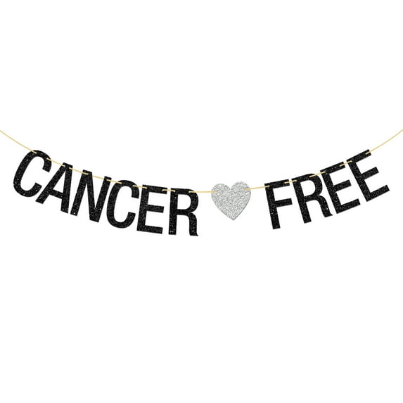 Cancer Free Banner,Cancer Surviving/Cancer Awareness Party Decorations,Cancer Theme Party Decoration Black Glitter