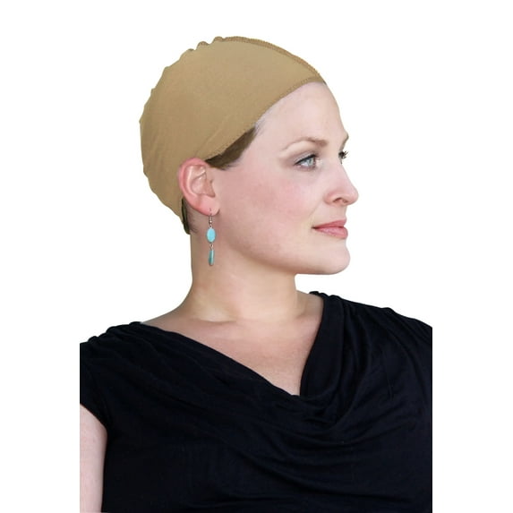 Cancer Headwear for Women Bamboo Wig Cap Hat Liner Chemo Moisture Wicking (Beige)