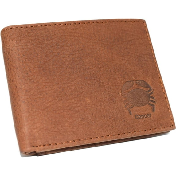 Cancer Men's RFID Blocking Real Leather Bifold Trifold Zodiac Sign Wallet Bifold