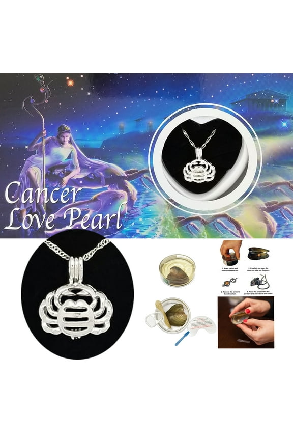 Cancer Pendant 16" Necklace Set Love Pearl Kit, Unisex Teens and Adults, Silver Color