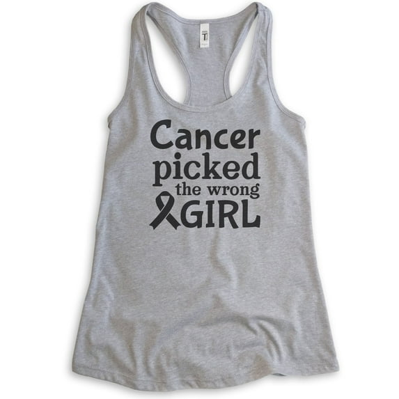 Cancer Picked The Wrong Girl Tank Top, Ladies Racerback, Cancer Support Cancer Awareness Fight Cancer Tank, Heather Gray, Small