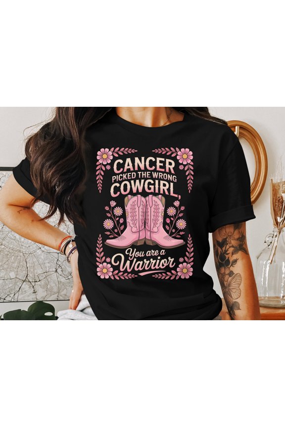 Cancer Picked Wrong Cowgirl T-Shirt,Cowgirl Warrior Sweatshirt,Western Hoodie,Cancer Awareness,Unisex Cowboy Boots Apparel