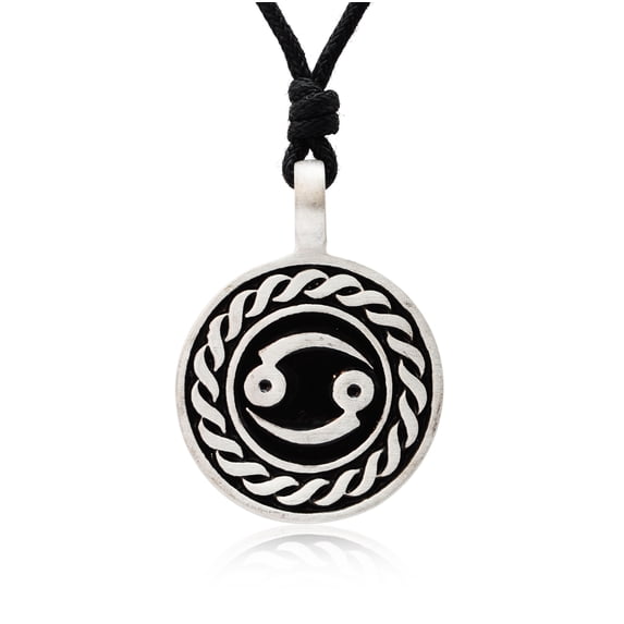 Cancer Silver Pewter Charm Round Engraved Necklace Pendant Jewelry With Cotton Cord