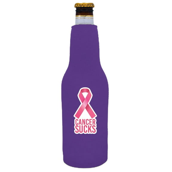 Cancer Sucks Beer Bottle Coolie (Purple)
