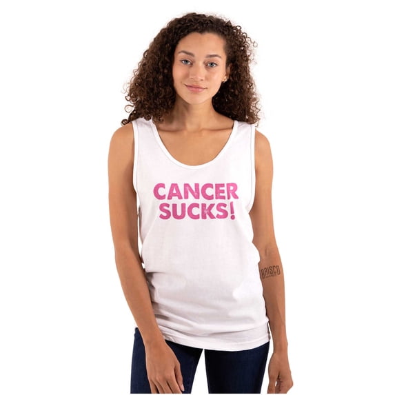 Cancer Sucks Breast Awareness Quote Tank Top Tee Shirt Women Brisco Brands S