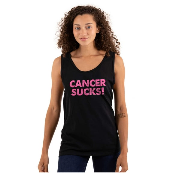 Cancer Sucks Breast Awareness Quote Tank Top Tee Shirt Women Brisco Brands S