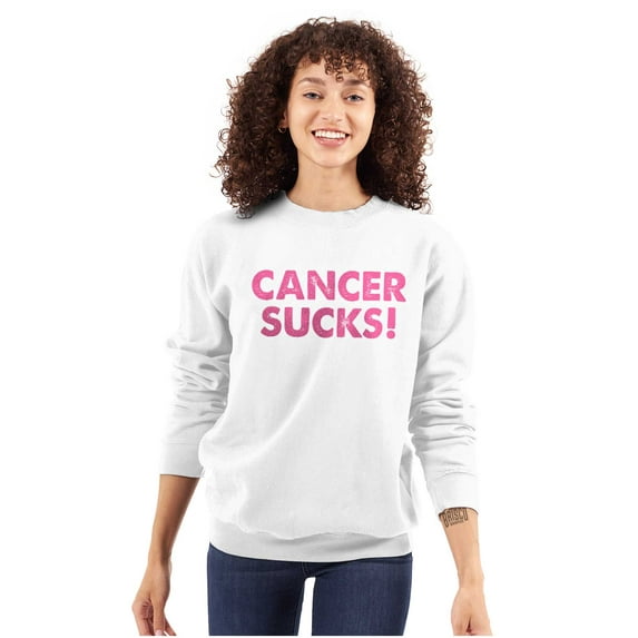 Cancer Sucks Breast Awareness Quote Women Crewneck Sweatshirt Brisco Brands L