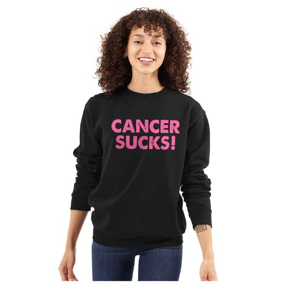 Cancer Sucks Breast Awareness Quote Women Crewneck Sweatshirt Brisco Brands S