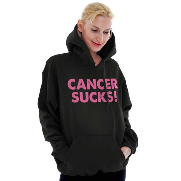 Cancer Sucks Breast Awareness Quote Women Plus Size Graphic Pullover Hoodie Brisco Brands 3X