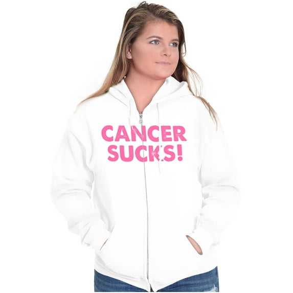 Cancer Sucks Breast Awareness Quote Womens Plus Size Graphic Zipper Hoodie Brisco Brands 3X