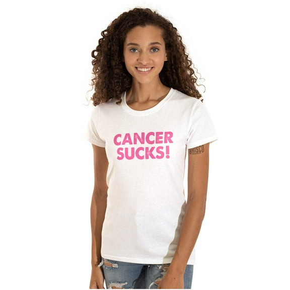 Cancer Sucks Breast Awareness Quote Womens Slim Fit Graphic Tee Brisco Brands L