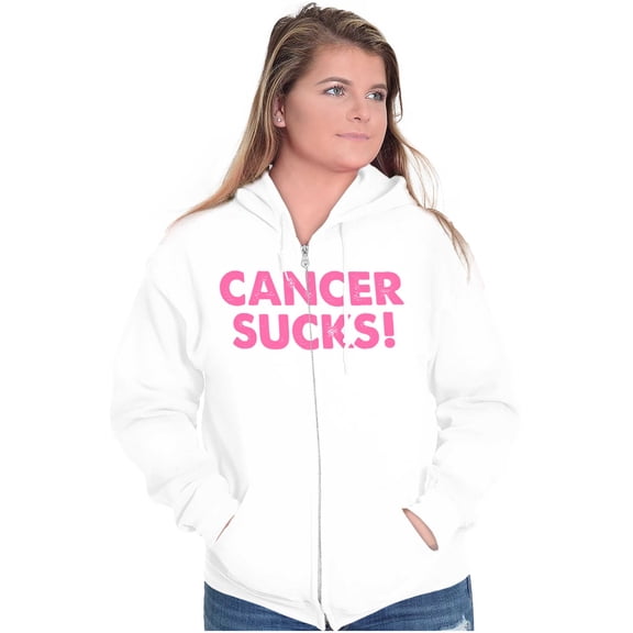 Cancer Sucks Breast Awareness Quote Zip Hoodie Sweatshirt Women Brisco Brands L