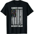 thumbnail image 1 of Cancer Sucks In Every Color Tshirt USA American Flag Ribbons T-Shirt, 1 of 3