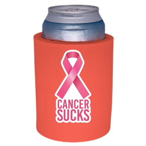 Cancer Sucks Thick Foam Old School Can Coolie (Neon Pink)