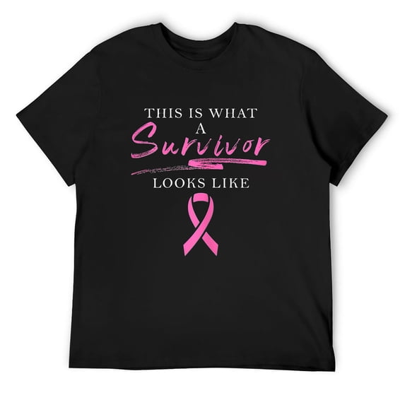 Cancer Survivor Men Gift Pink Ribbon Breast Cancer T-Shirt Black Medium