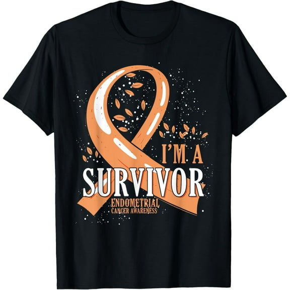 Cancer Survivor Peach Ribbon Endometrial Cancer Awareness T-Shirt