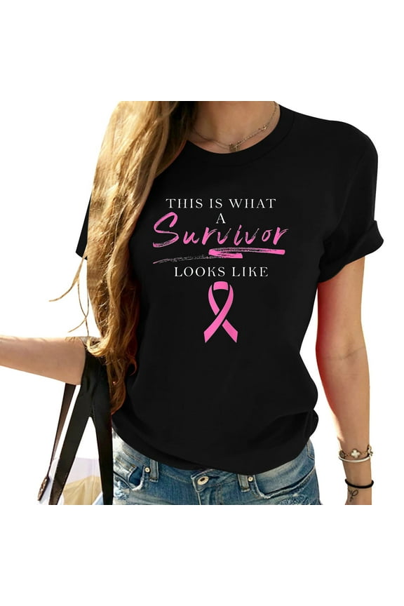 Cancer Survivor Women Gift Pink Ribbon Breast Cancer T Shirt Black