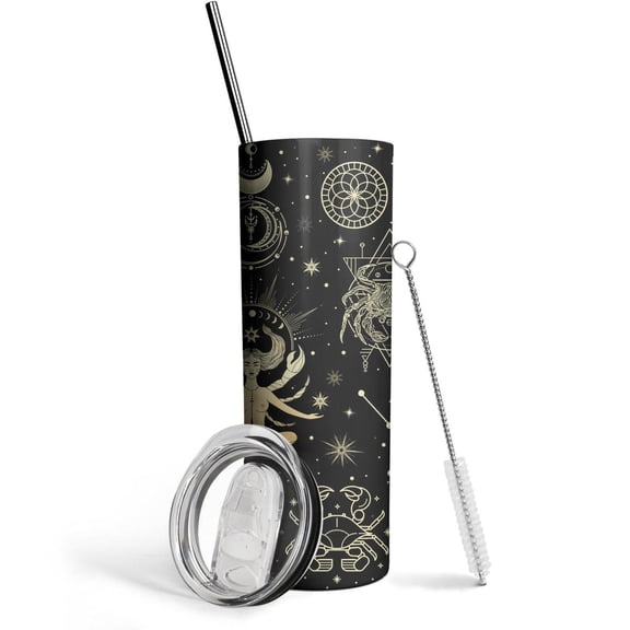 Cancer Tumbler with Lid and Straw, Astrology Tumbler, Gothic Tumbler, Constellation Cup/Mug, Zodiac Gifts for Men Women, Constellation Gifts, 20oz Slim Tumblers with Lids and Straws