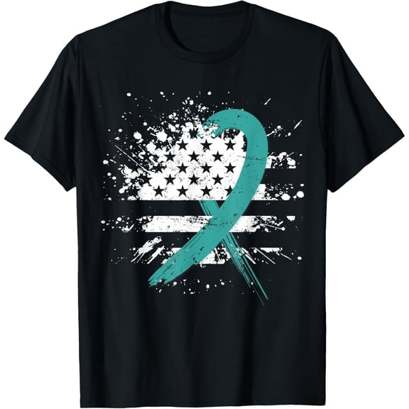 Cancer Warrior Gift US Pride Ovarian Cancer Awareness T-Shirt Men women T-shirt black, gift. Sizes: S, M,L, XL, 2XL, 3XL, 4XL