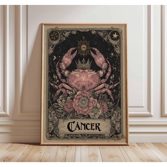 Cancer Zodiac Astrology Vintage Horoscope Celestial Crab Wall Decor Unframed Paper Print