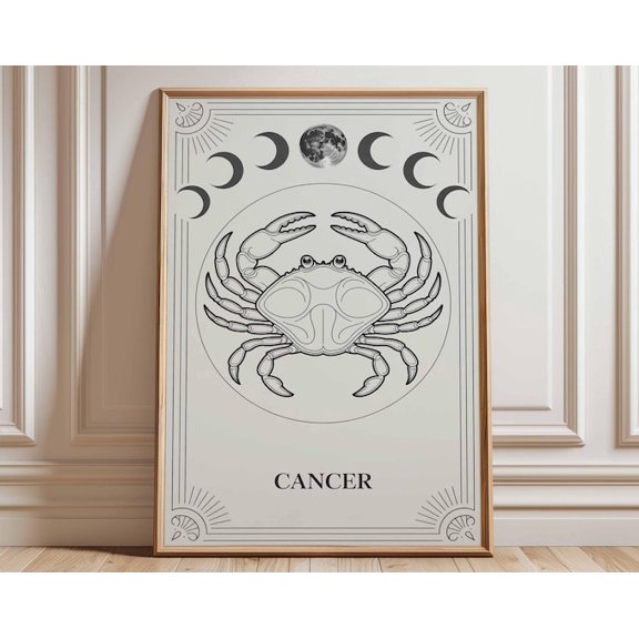 Cancer Zodiac Moon Phase Wall Art Print, Unframed Paper Poster 8x10in