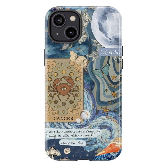 Cancer Zodiac Phone Case, Celestial Ocean Collage iPhone Cover, Astrology Crab Starry Night Design Protective Case for iPhone 16 15 14 13 12 11 Plus Pro Max Mini