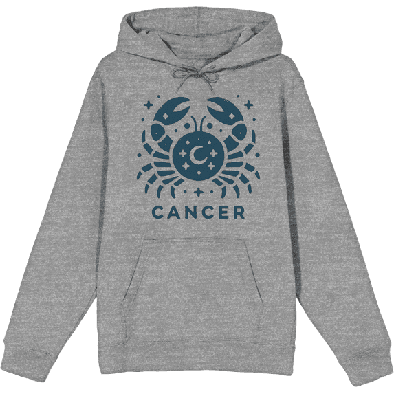 Cancer Zodiac Sign Adult Heather Gray Long Sleeve Hoodie-Medium
