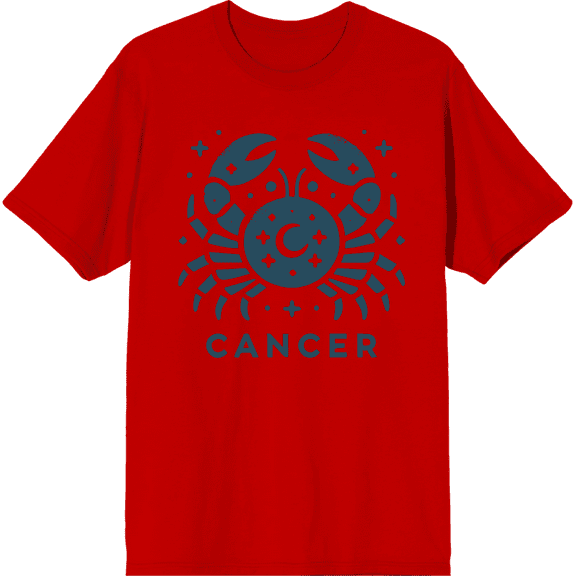 Cancer Zodiac Sign Adult Red Crew Neck Short Sleeve Tee-Large