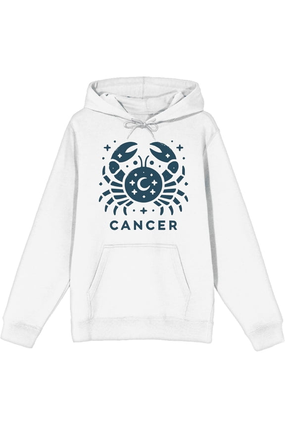 Cancer Zodiac Sign Adult White Long Sleeve Hoodie-XS