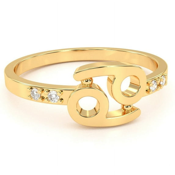 Cancer Zodiac Sign Diamond Ring In Solid 14k Yellow Gold